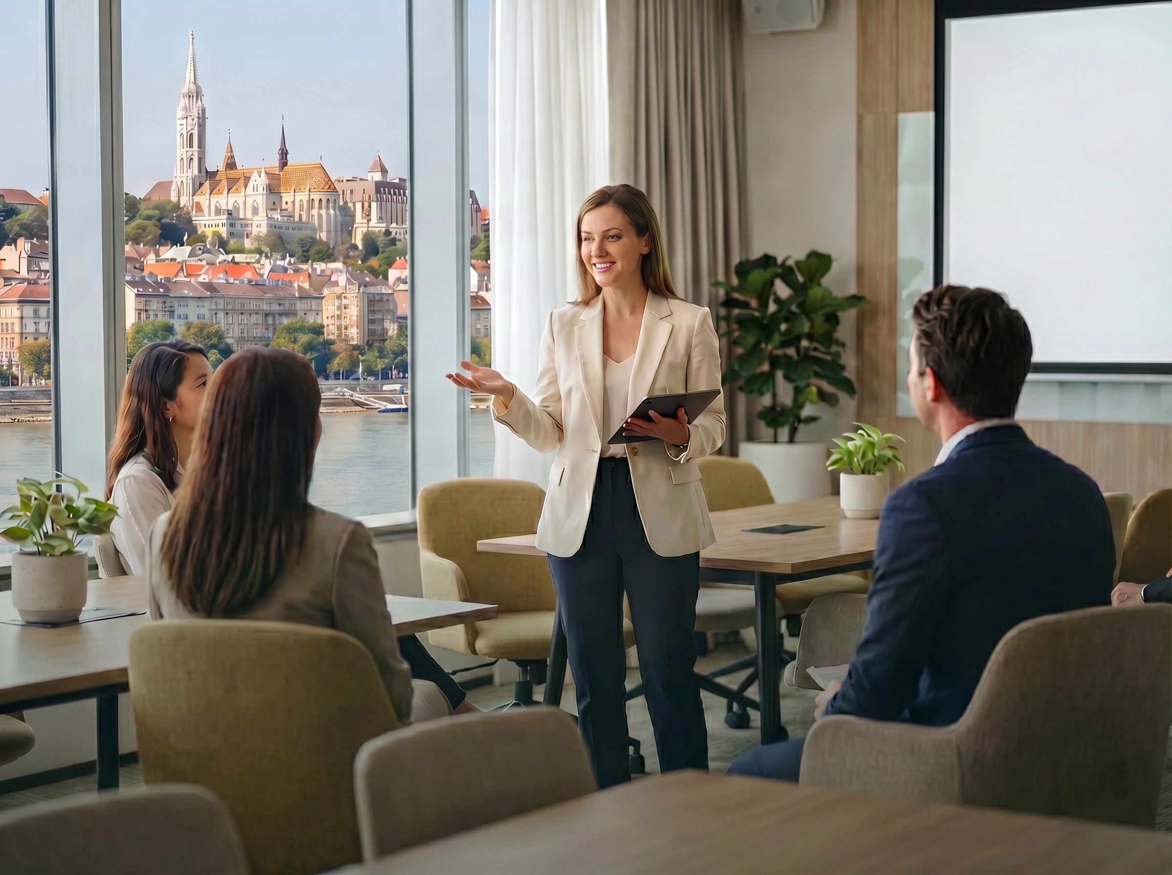 English lesson in Budapest — professional setting with a view of the city